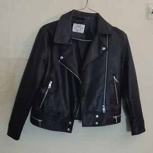 Zara Kids Black Leather Jacket with Silver Accents